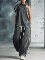 Stylish & Cozy White-trimmed Wide-leg Sweatpants