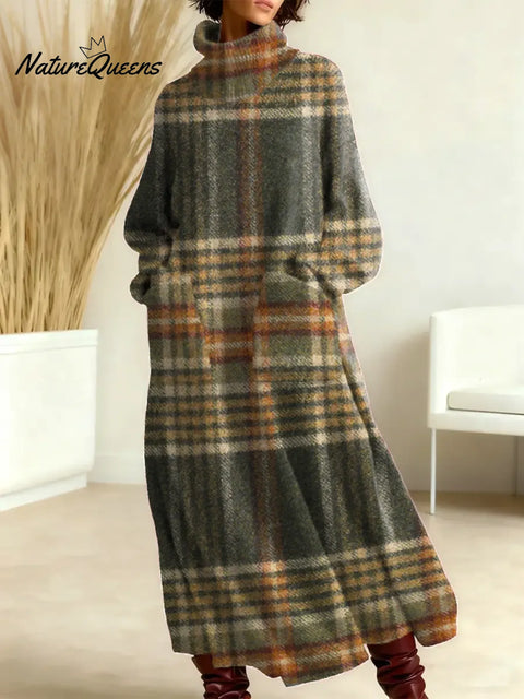 Women's Plaid Pattern Art Print Casual Cotton Knitted Dress