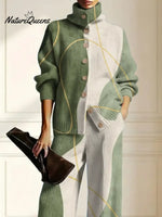 Women's Abstract Pattern Art Print Casual Cotton Knitted Suits