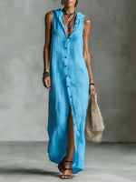 Women's Retro Hooded Solid Color Long-sleeved Cotton Linen Dress