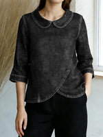 Women's Peter Pan Collar 3/4 Sleeve Casual Loose Denim Top