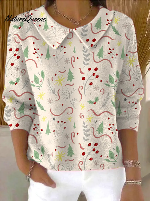 Women's Christmas  Print Casual Peter Pan Collar 3/4 Sleeve Sweater