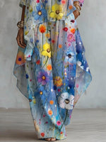 Women's Floral Art Print Casual Stylish 3/4 Sleeve Cotton Linen Suits
