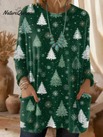 Women's Christmas Tree Pattern Art Print Casual Cotton Knitted Sweater
