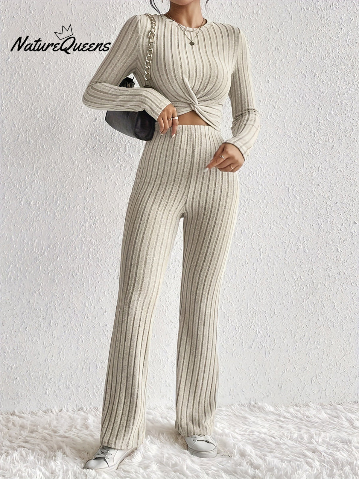 Women's Solid Color Two-piece Set Long-sleeved Top Slim-fit Pants