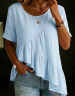 Sweet & Edgy Asymmetrical Ruffled Cotton-linen Crop Top