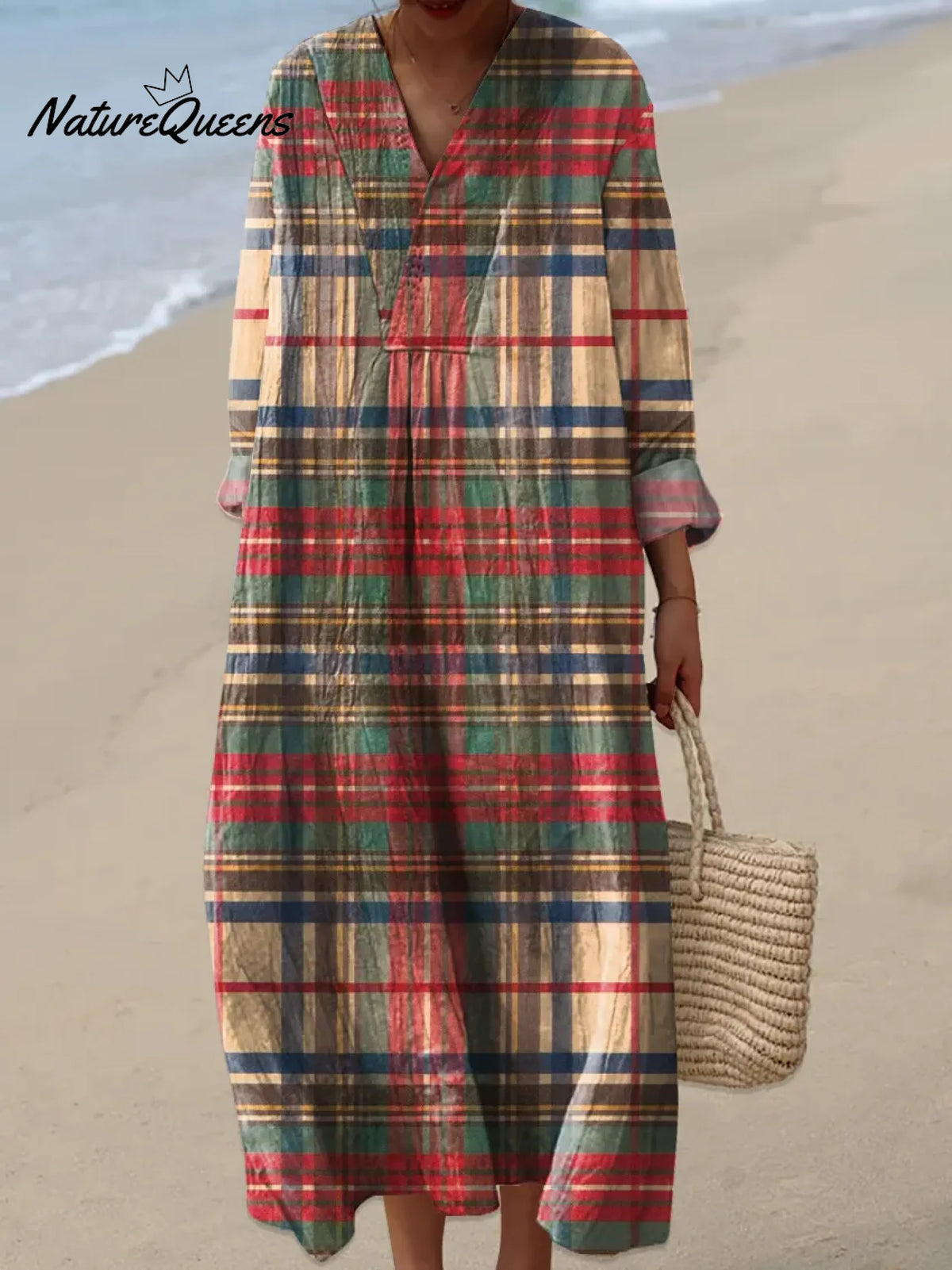 Women's Vintage Plaid Art Print Casual Dress