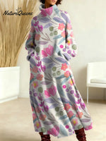 Women's Floral Pattern Art Print Casual Cotton Knitted Dress