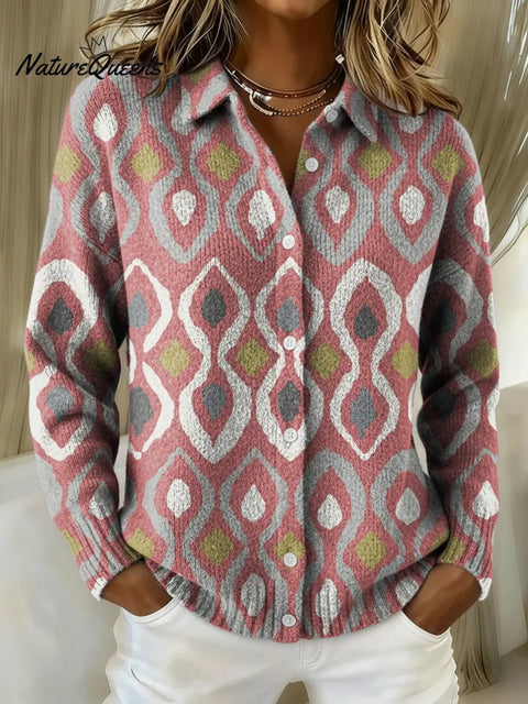 Women's Retro Ethnic Style Patterns Printed Collared Sweater