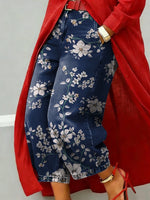 Elegant Floral Decorative Patterns Women's Denim Pants