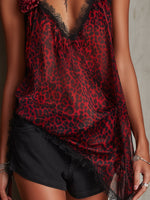 Leopard-print Camisole With Lace Trim And Rose Embellishment