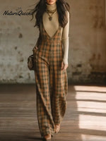 Women's Retro Plaid Cotton Jumpsuit