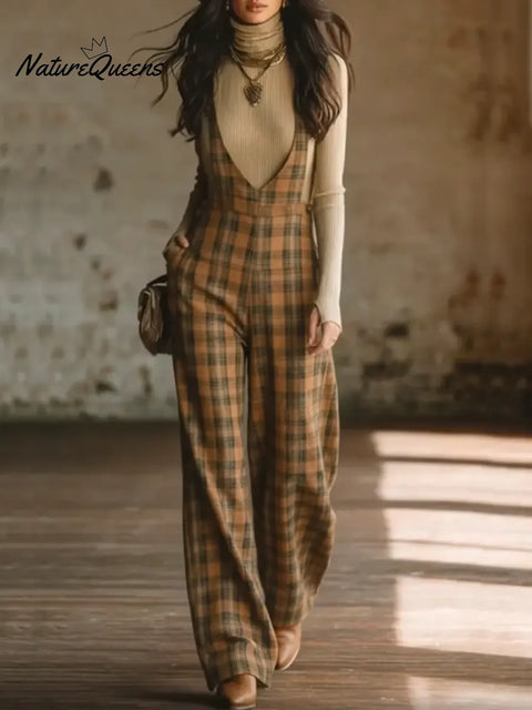 Women's Retro Plaid Cotton Jumpsuit