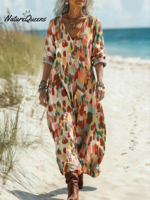 Women‘s Abstract Pattern Art Print Casual Cotton Dress