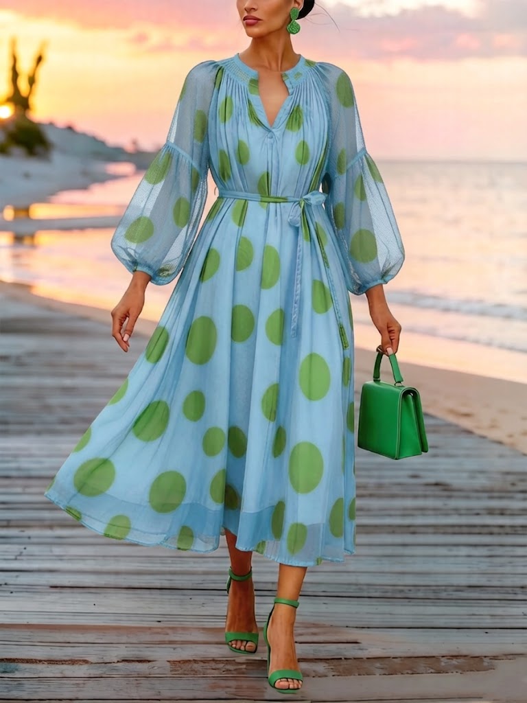 Stylish Polka-dot Print Chiffon Dress