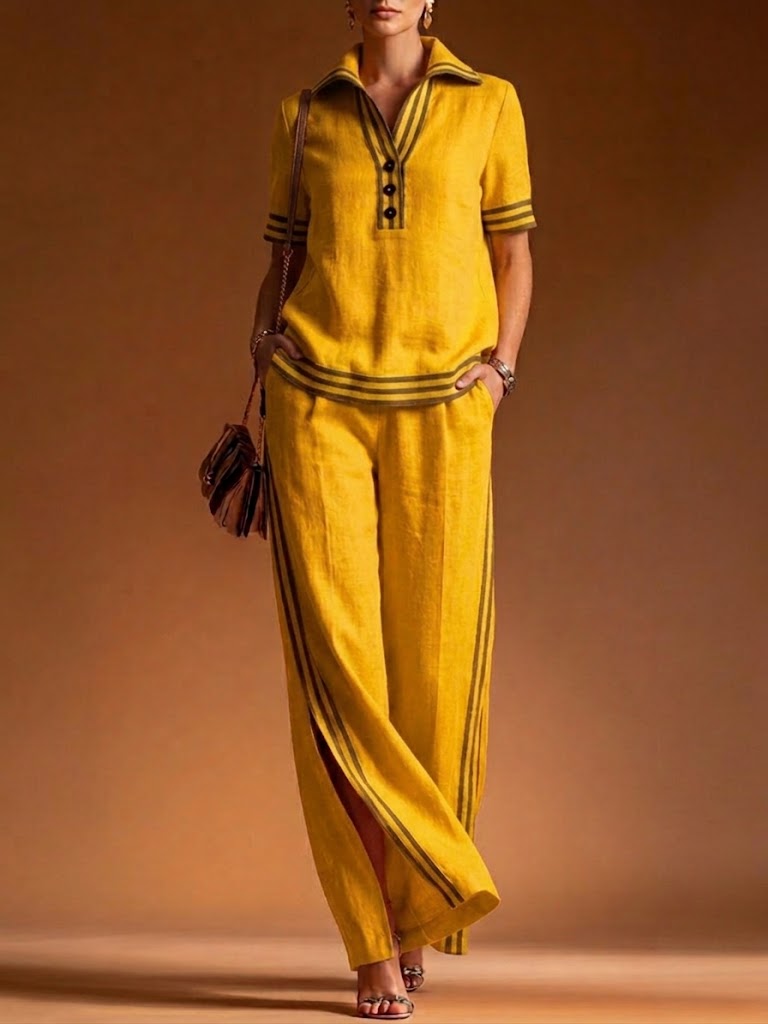 Casual And Cozy Linen And Cotton Shirt And Pants Two-piece Set
