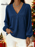 Women's Christmas Sparkly V-neck Top