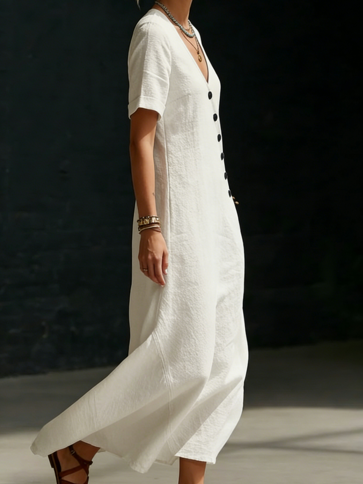 Cozy Minimalist Button-up Loose Linen Cotton Dress