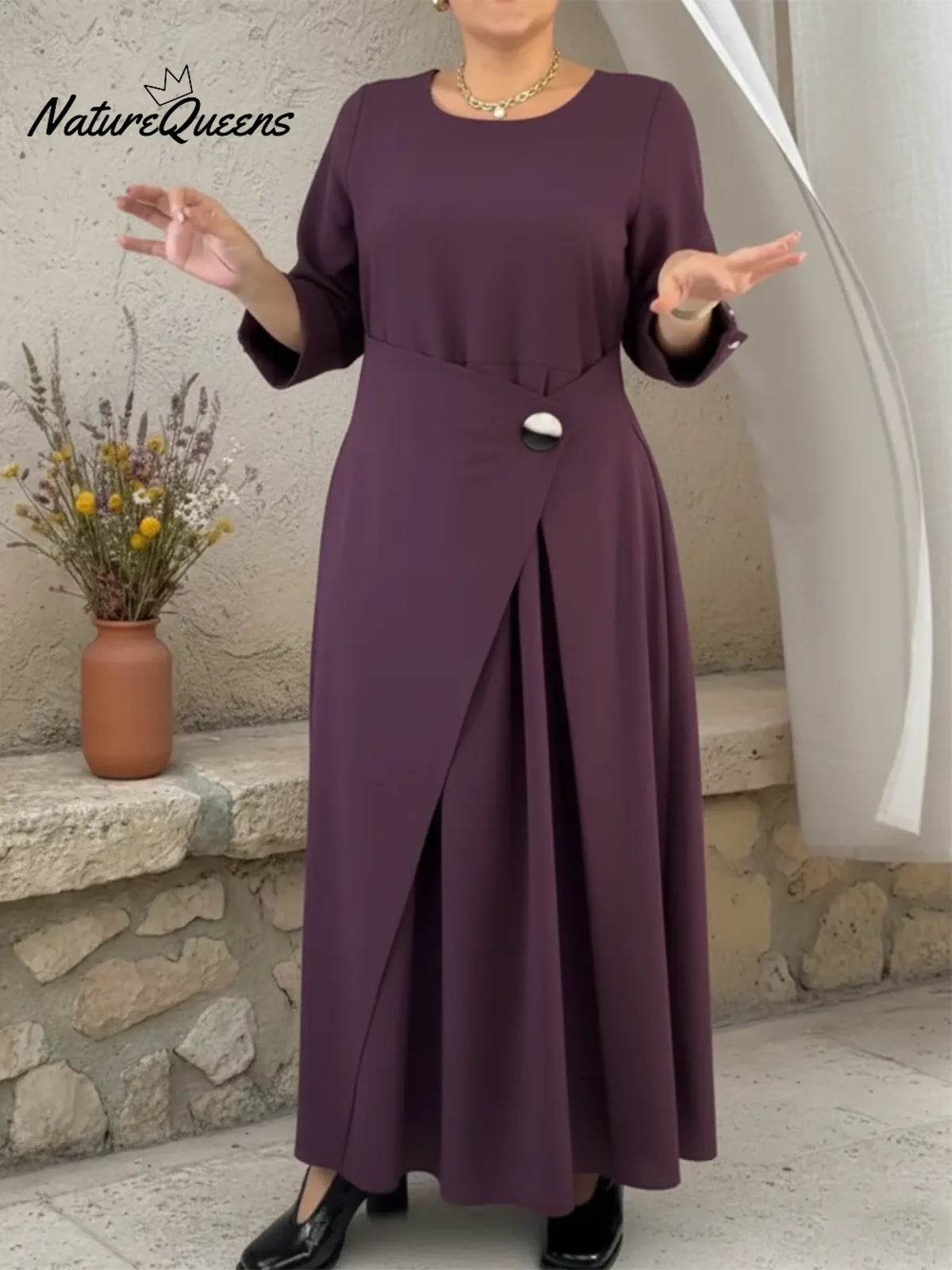 Elegant Two-piece Wrap-style Pleated Midi Dress