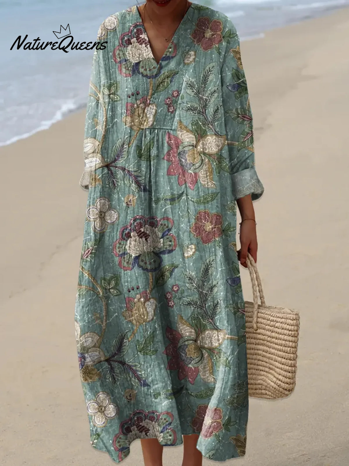 Women's Vintage Flower Art Print Casual Dress