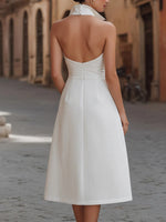 Women's Solid Color V-neck Sleeveless Casual Loose Cotton Linen Dress