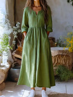 Women's Solid Color Casual Classy Cotton Linen Long Sleeve Dress