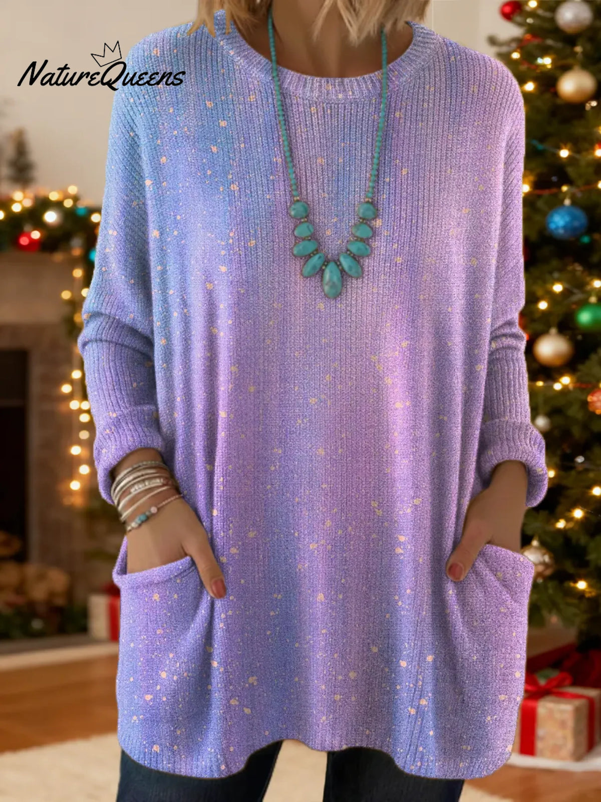 Women's Art Print Casual Cotton Knitted Sweater