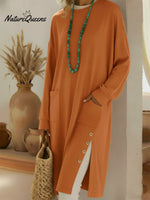 Casual Cozy Side-slit Button Cotton Sweatshirt Top