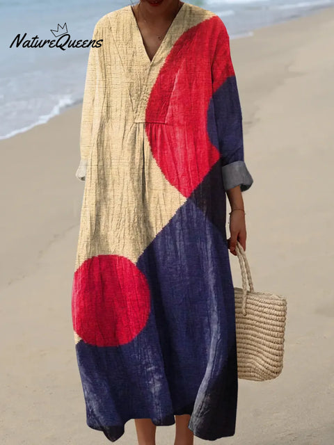 Women's Geometric Pattern Art Print Casual Cotton Dress