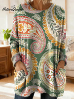 Women's Retro Floral Flower Ethnic Art Print Casual Cotton Knitted Sweater