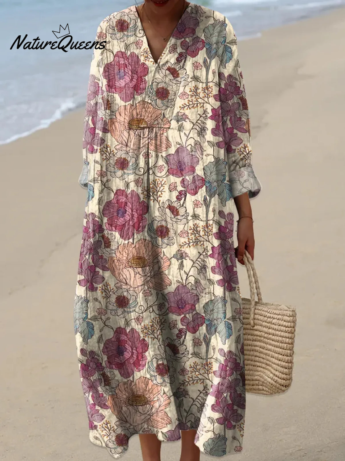 Women's Vintage Flower Art Print Casual Dress