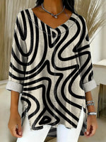 Women's Line Pattern Art Print Casual Denim Shirt