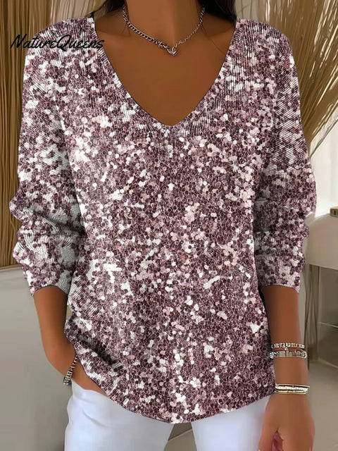 Women's Pink Glitter Casual Pullover Sweater