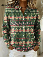 Women's Christmas Stripes Printed Collared Sweater
