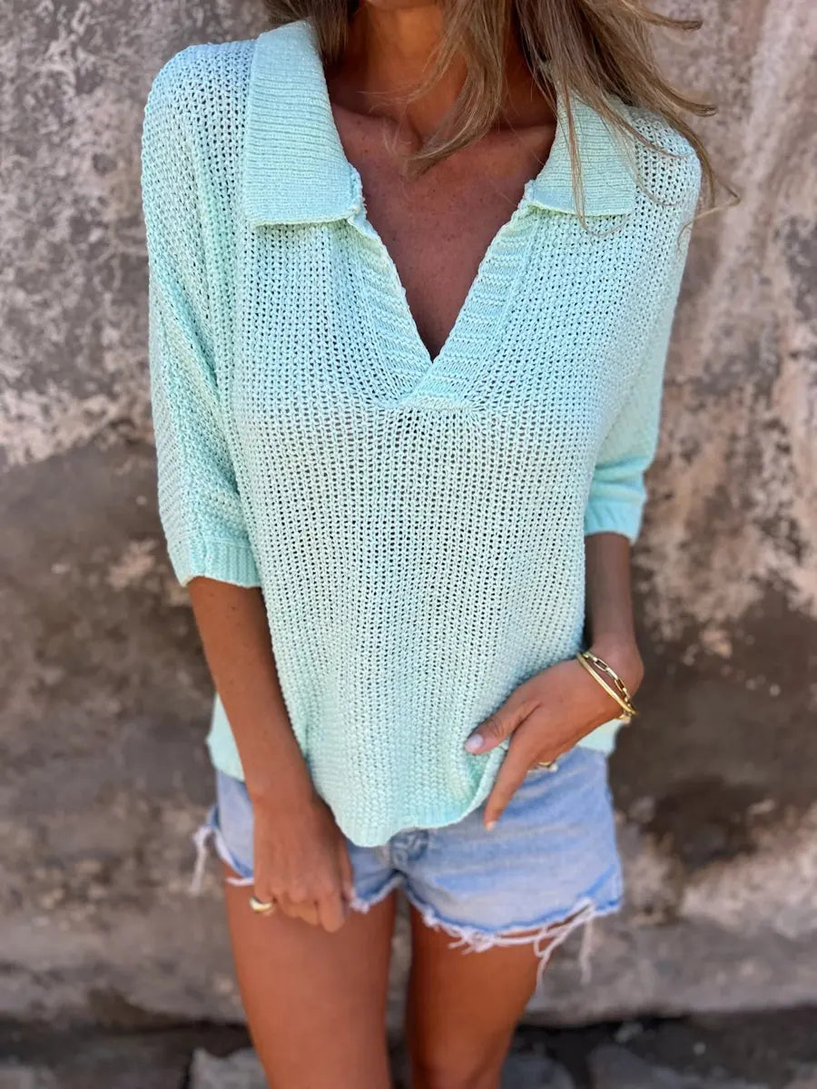 Women's Casual Hollow-out Knitted Polo Shirt