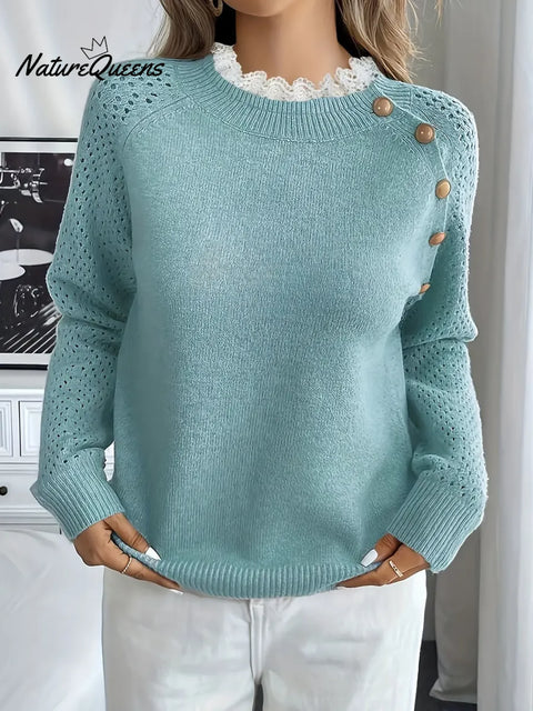 Women's Solid Color Round Neck Long Sleeve Casual Loose Knit Top