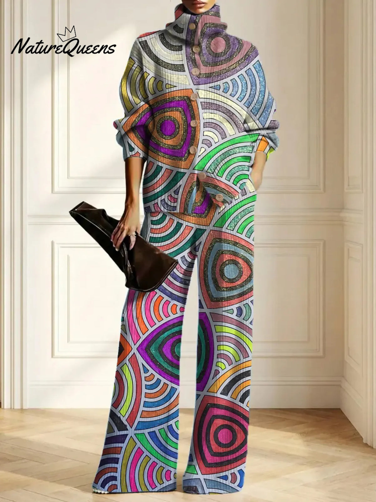 Women's Abstract Pattern Art Print Casual Cotton Knitted Suits