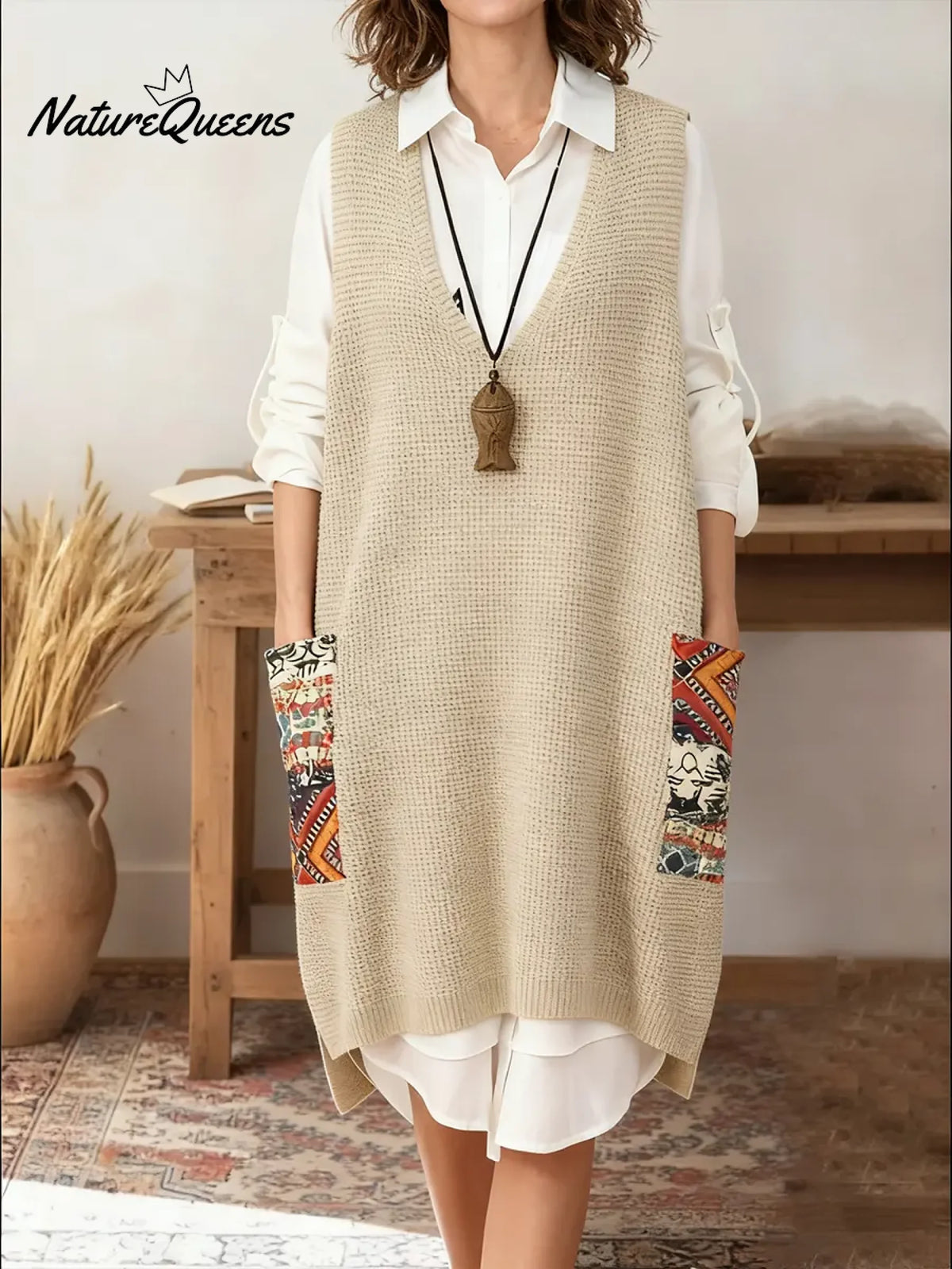 Women's V-neck Sleeveless Casual Loose Knit Dress