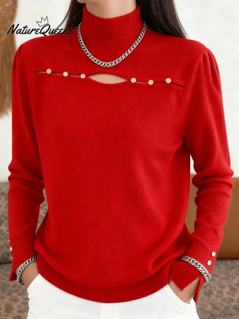 Women's Christmas Solid Color Hollow-Out Pullover Sweater
