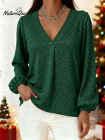 Women's Christmas Sparkly V-neck Top