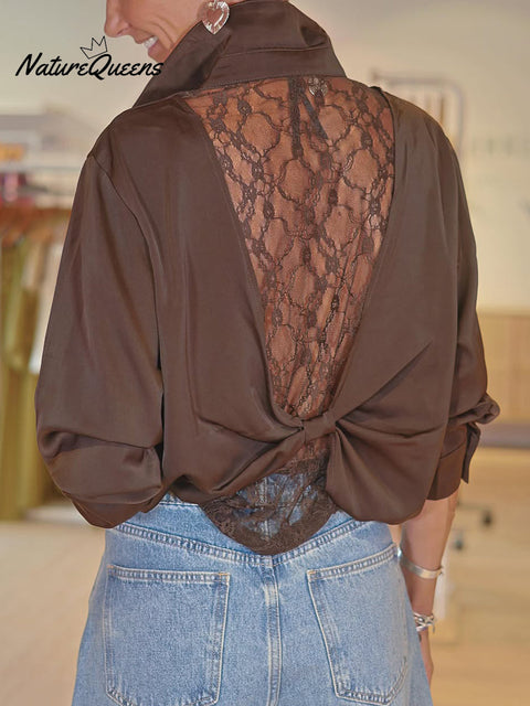 Women's back stitching similar long-sleeved shirt