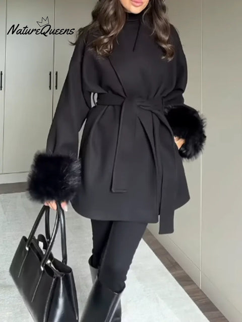 Women's Elegant And Classic Wool Belted Coat