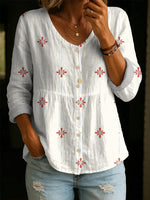 Women's Vintage Botanical Art Print Linen-cotton Shirt