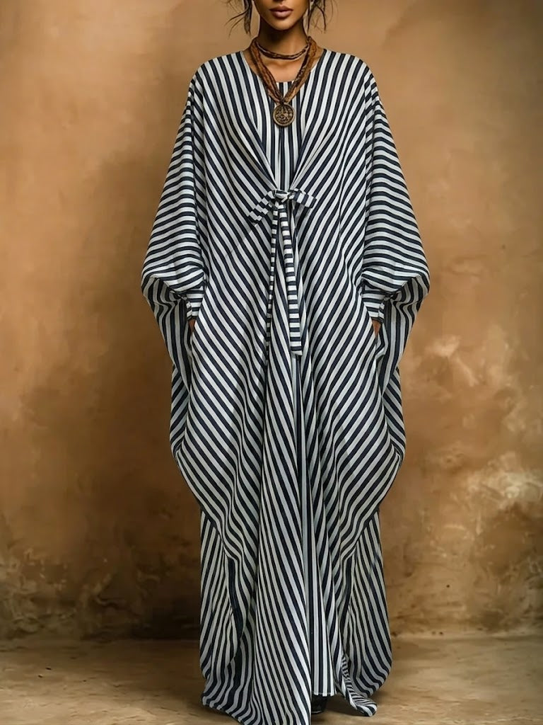 Retro Loose-fit Striped Maxi Dress