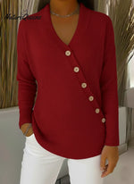 Casual Solid Color V-neck Oblique Button Cardigan Sweater