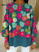 Women's VintageFlowerArt Print Casual Knitted Sweater