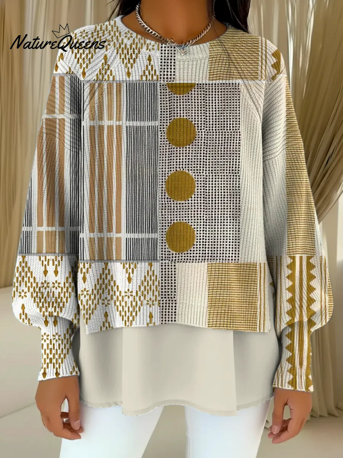 Women's VintageGeometricArt Print Casual Knitted Sweater