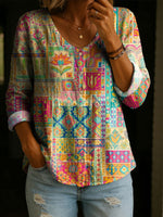 Women's Vintage Abstrct Casual Art Print Casual Cotton Shirt