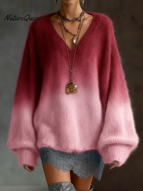 Women's Loose And Comfortable Gradient V-neck Sweater