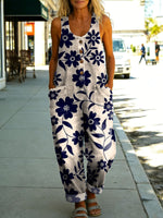 Women's Flowers Floral Casual Cotton Vest Denim Jumpsuit